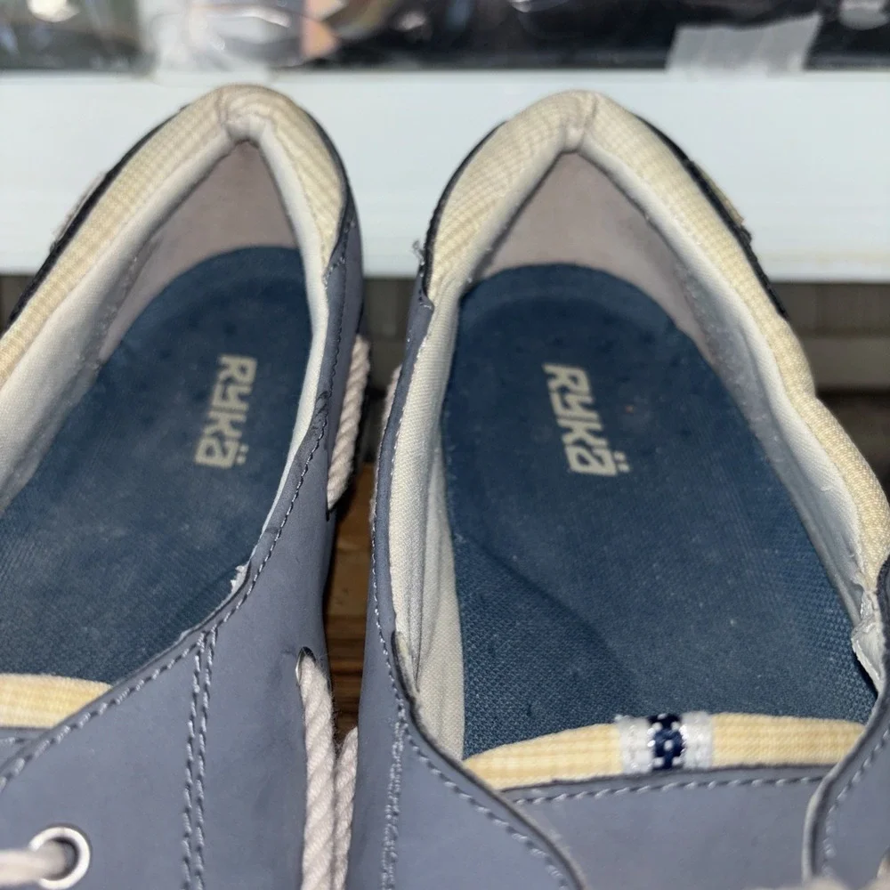 Womens Ryka Size 10 W Chatham Boat Shoes Slip Ons/Lace Bluish Grey Rubber Sole